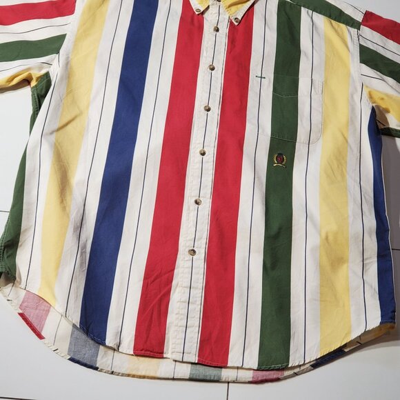 TOMMY HILFIGER STRIPED COTTON SHIRT SHORT SLEEVE SIZE XL - Picture 6 of 8